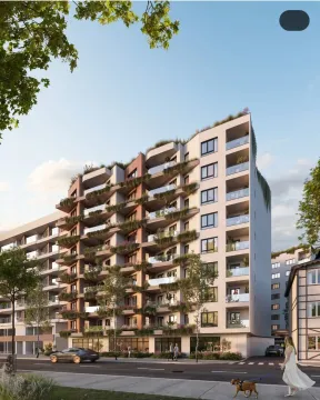 Exterior view of a modern multi-family residential building with terraces and greenery. - image 6