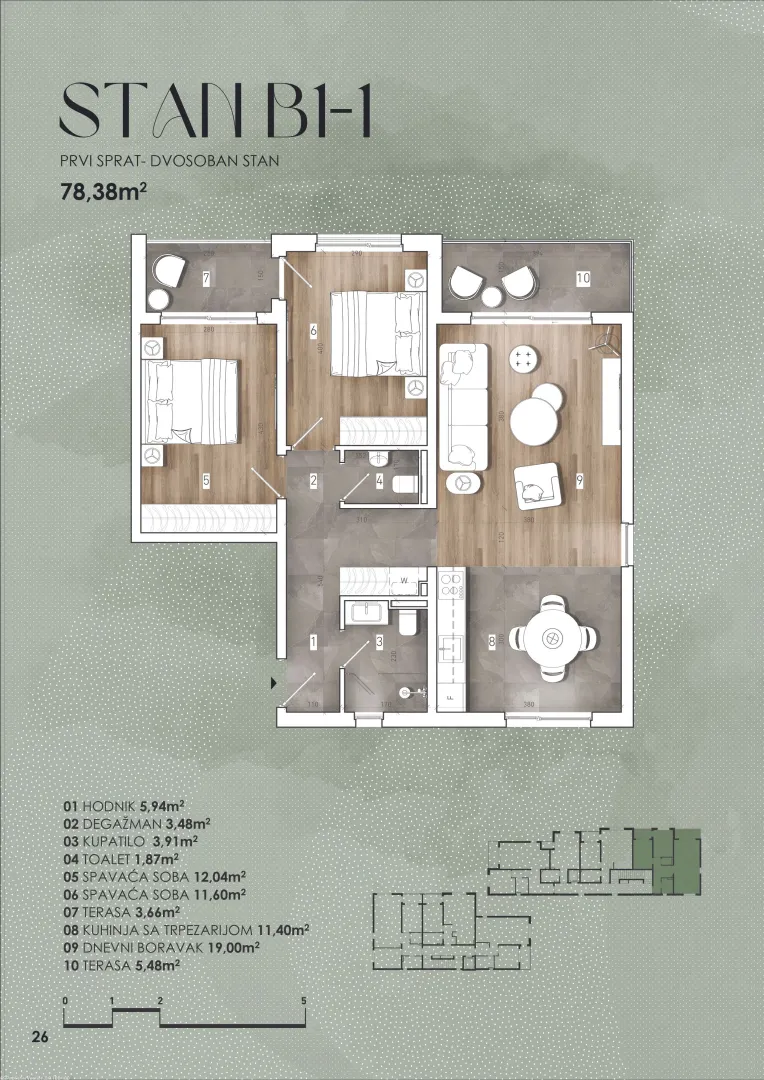 Sale, two bedroom apartment, 78m², Lješevići, Kotor