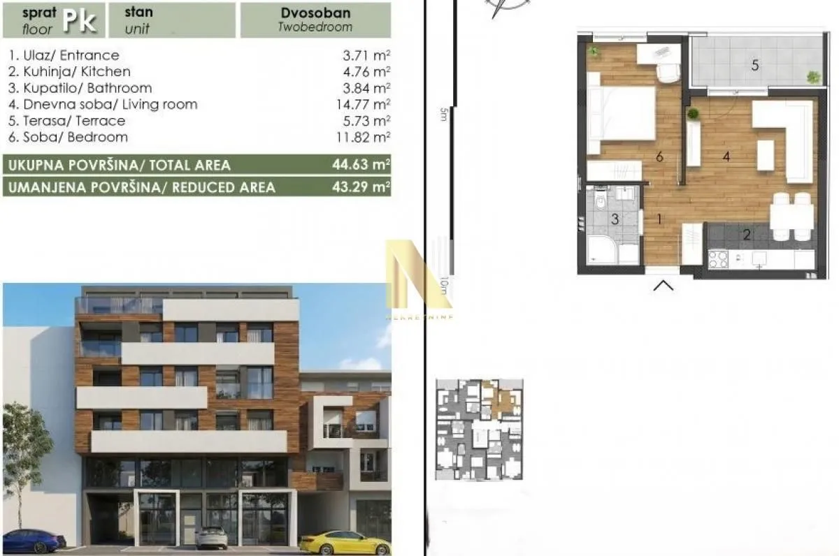 Prodaja, dvosoban stan, 44m², Telep, Novi Sad Sve Podlokacije