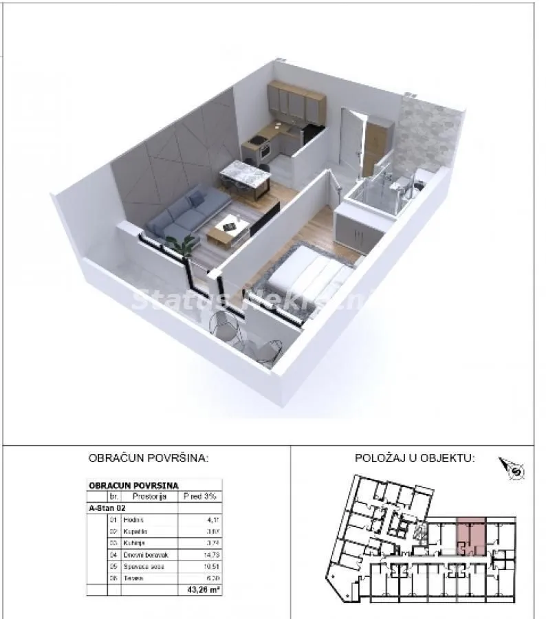 Prodaja, jednosoban stan, 43m², Sajmište, Novi Sad