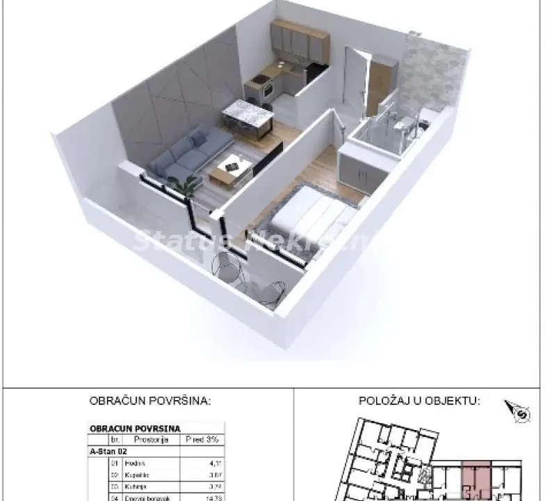 Sale, one bedroom apartment, 43m², Sajmište, Novi Sad