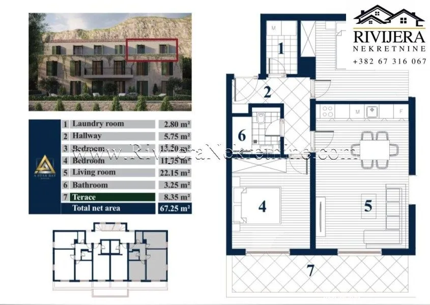 Prodaja, dvosoban stan, 67m², Prčanj, Kotor