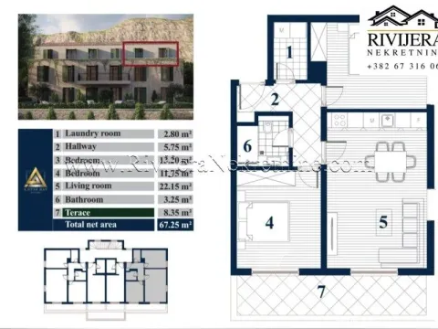 Prodaja, dvosoban stan, 6725m², Prčanj, Kotor - image 3