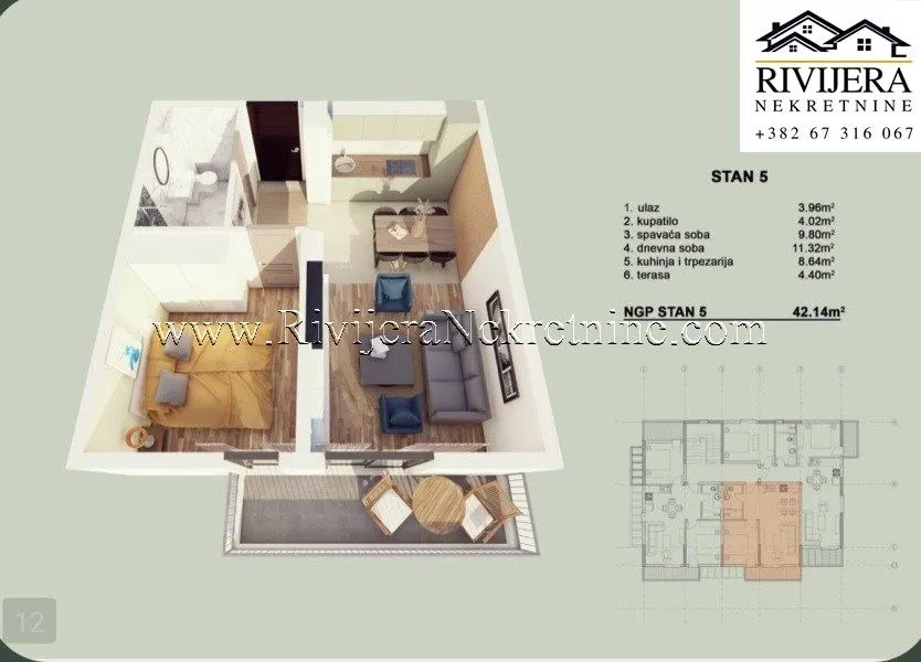 Prodaja, jednosoban stan, 42m², Orahovac, Kotor
