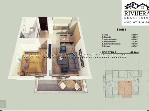 Prodaja, jednosoban stan, 42m², Orahovac, Kotor - image 3