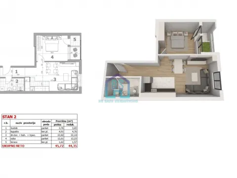 Sale, one bedroom apartment, 44m², Veternička rampa, Novi Sad Sve Podlokacije
