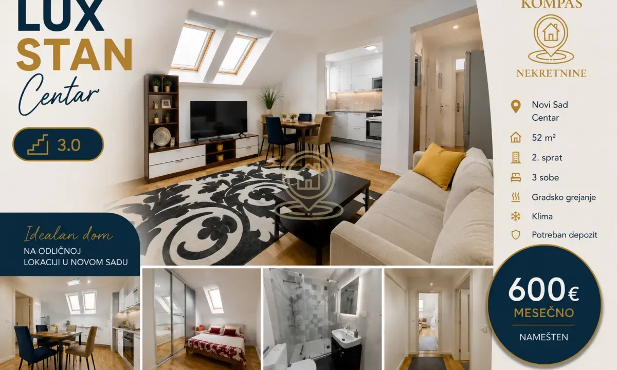 Rent, three bedroom apartment, 52m², Centar, Novi Sad