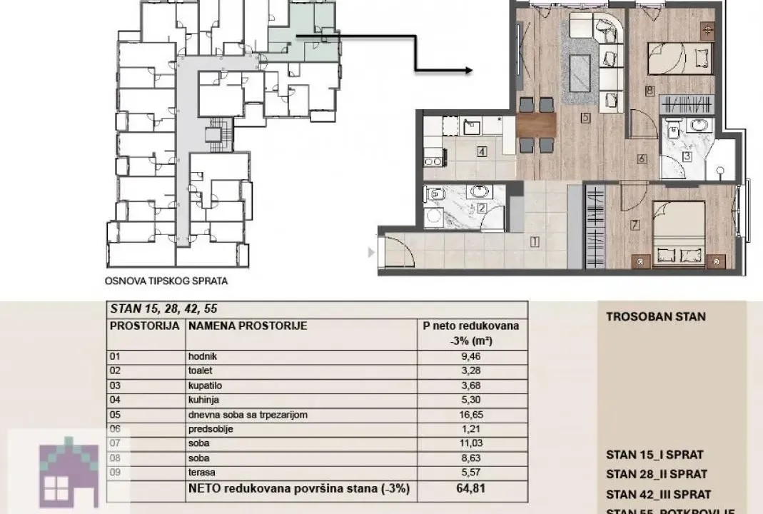 Sale, three bedroom apartment, 64m², Obrenovac, Beograd