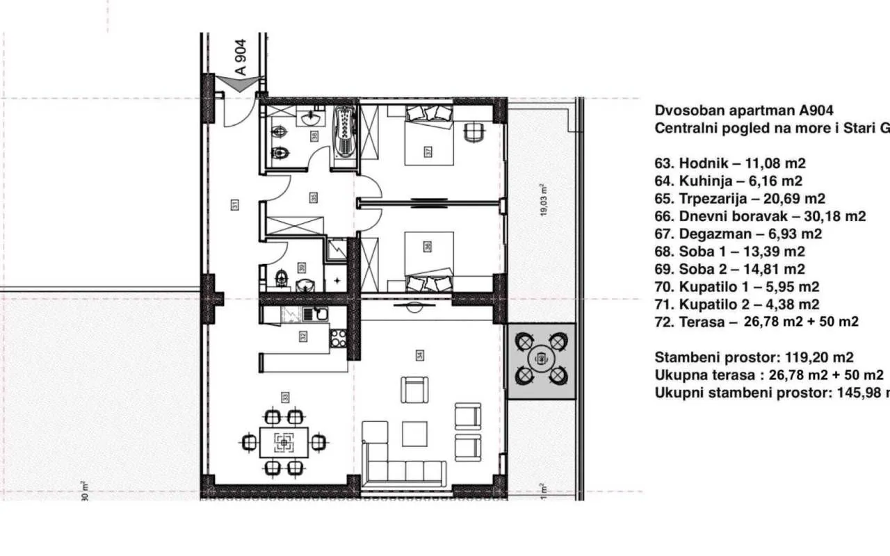 Sale, two bedroom apartment, 195m², Budva, Crna Gora