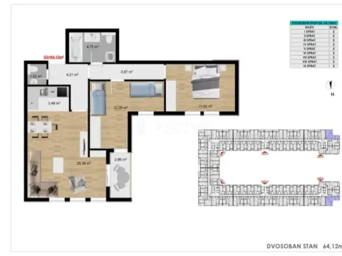 Sale, two bedroom apartment, 64m², Stari Aerodrom, Podgorica - image 8