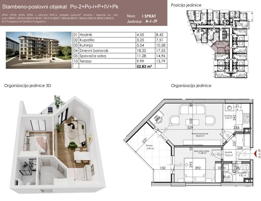 Prodaja, jednosoban stan, 50m², Ljubović, Podgorica