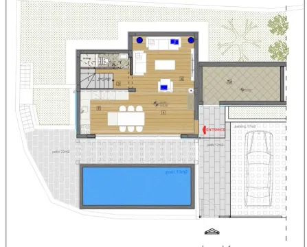 Architectural floor plan of the ground level showing room layout and exterior design. - image 16