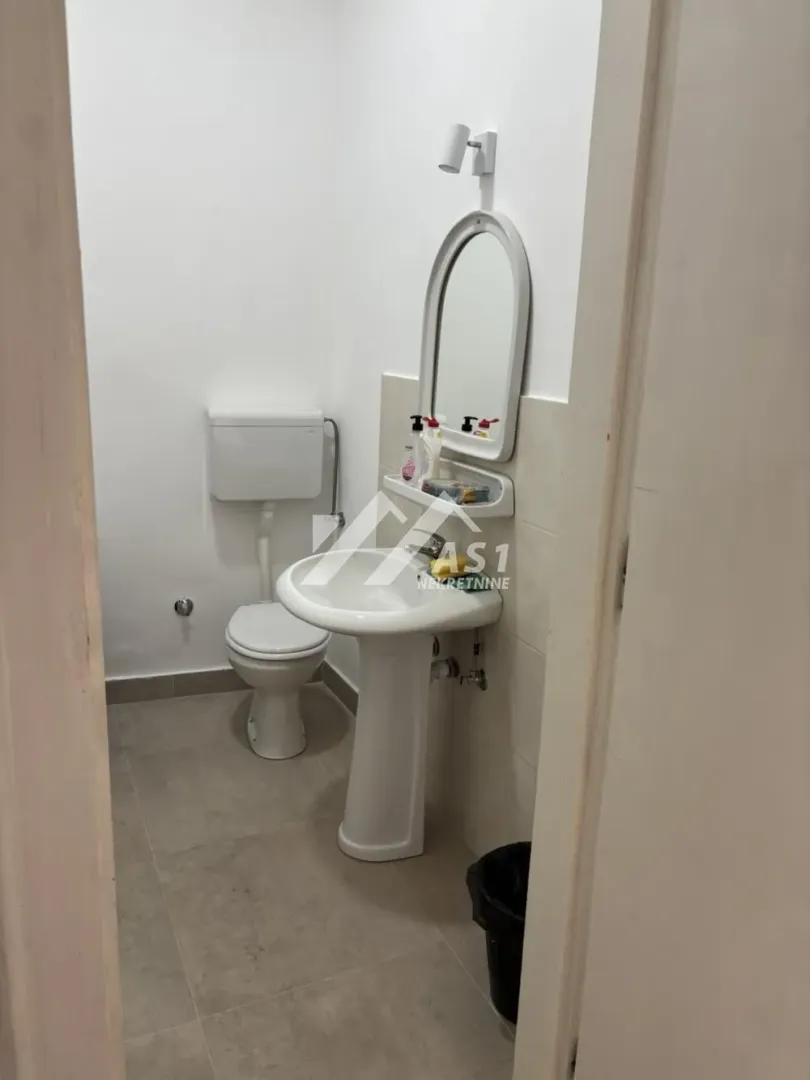 Smaller bathroom with a sink, mirror, and toilet.