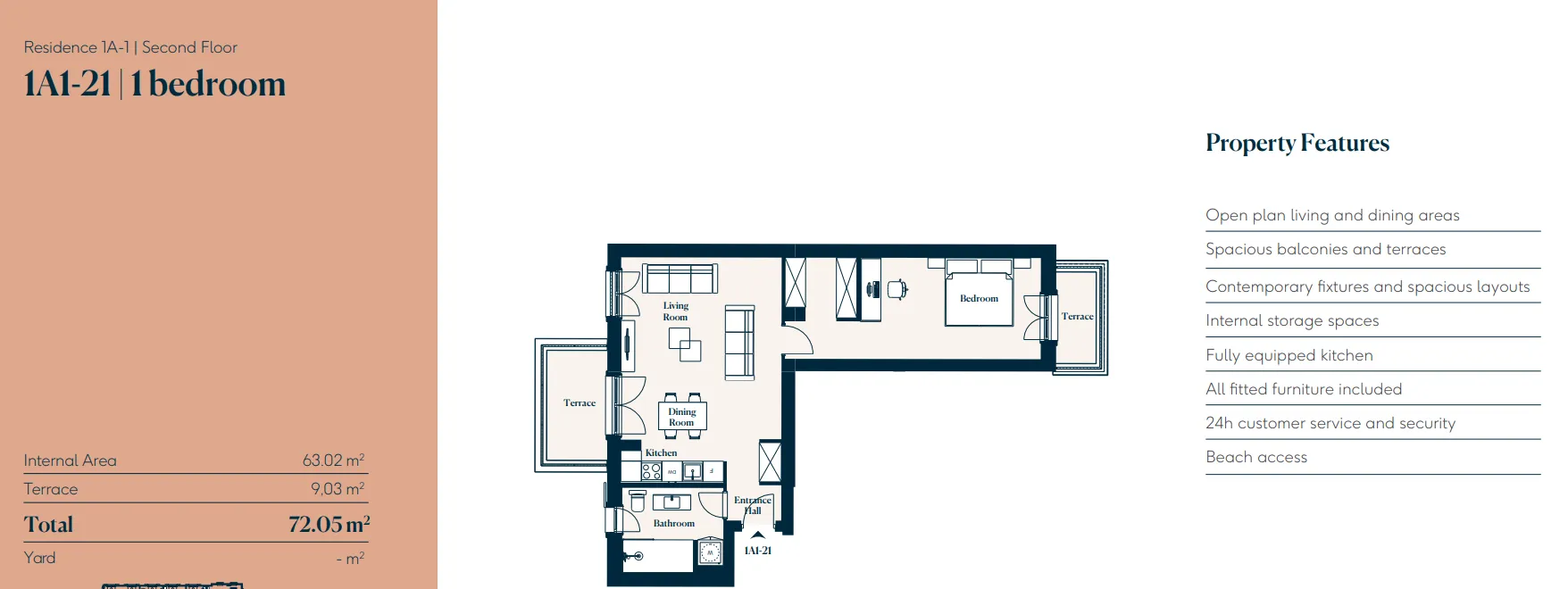 Prodaja, jednosoban stan, 72m², Luštica Bay, Tivat