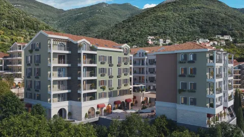 3D prikaz moderne stambene zgrade okružene zelenilom i brdima. - image 7