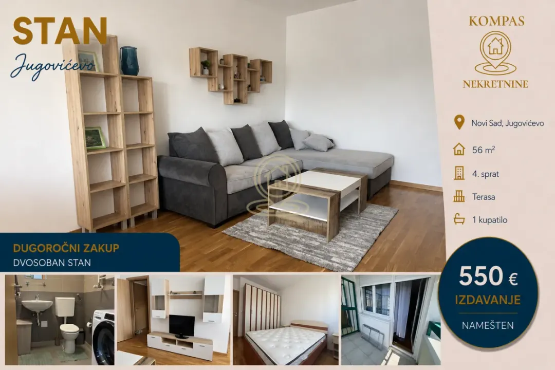 Rent, two bedroom apartment, 56m², Jugovićevo, Novi Sad Sve Podlokacije