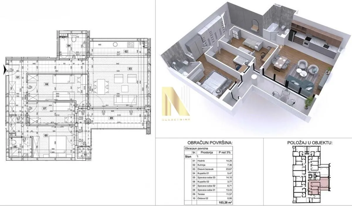 Sale, four bedroom apartment, 103m², Podbara, Novi Sad Sve Podlokacije