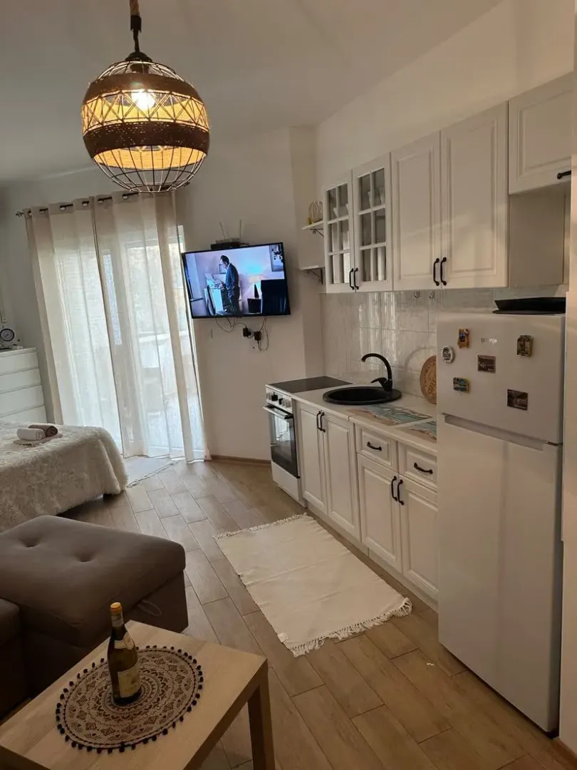 Dnevni boravak sa kuhinjom i trpezarijom.
