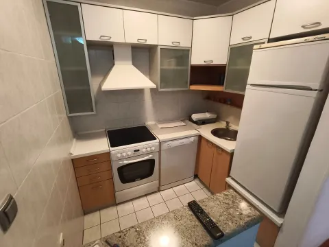 Manja kuhinja sa bijelim elementima, šporetom, frižiderom i sudoperom. - image 5