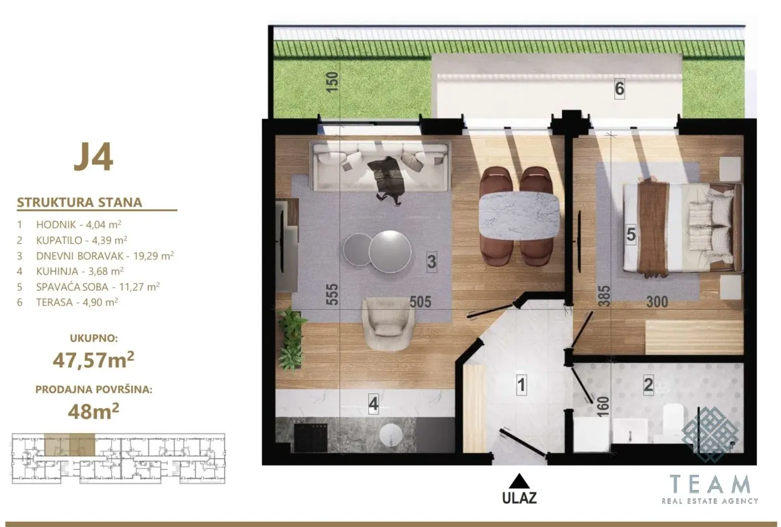 Prodaja, jednosoban stan, 48m², Zagorič, Podgorica
