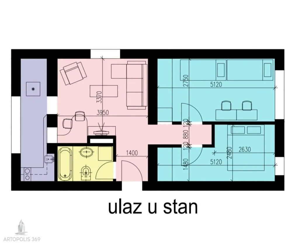 Sale, two bedroom apartment, 53m², Vračar Hram, Vračar Sve Podlokacije
