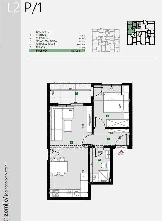 Prodaja, jednosoban stan, 45m², Čeluga, Bar