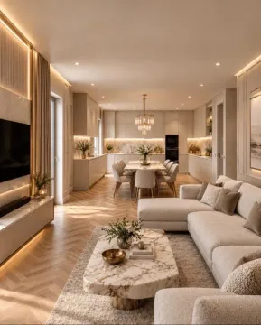 Spacious open-plan living area with a dining space integrated with the kitchen. - image 6