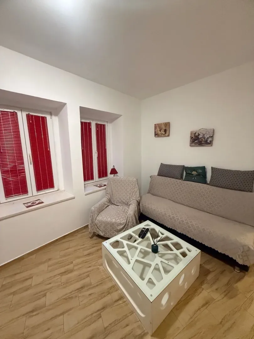 Dnevna soba sa kaučem, foteljom i stočićem.
