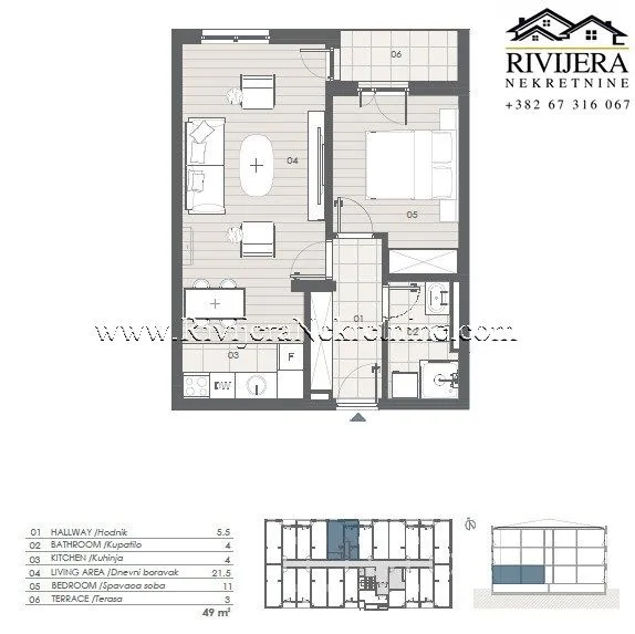 Prodaja, jednosoban stan, 49m², Radanovići, Kotor