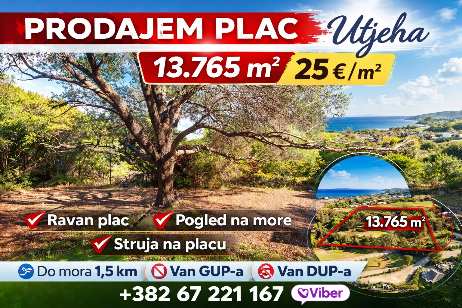 Prodaja, plac, 13750m², Utjeha, Bar