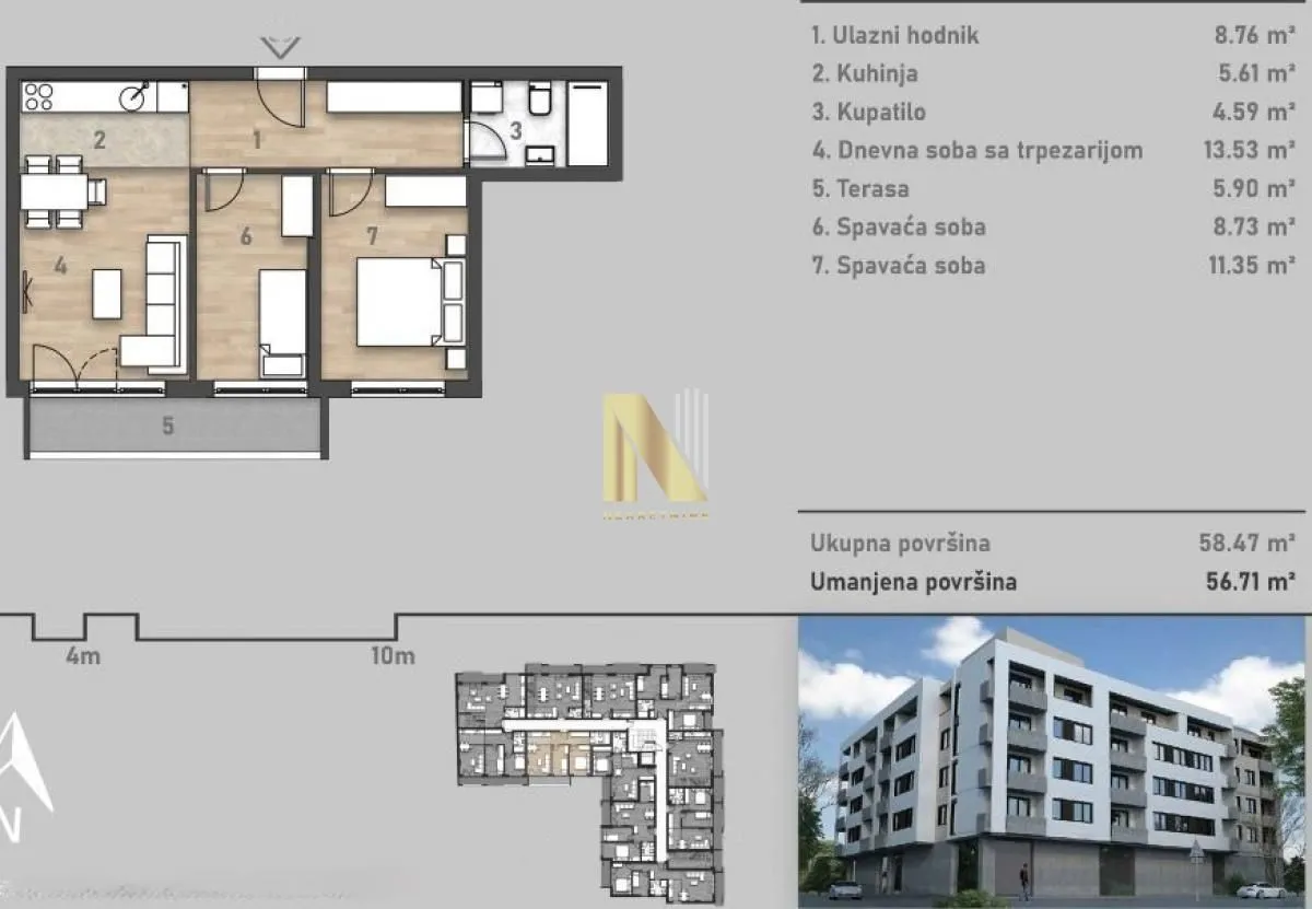 Prodaja, trosoban stan, 58m², Salajka, Novi Sad Sve Podlokacije