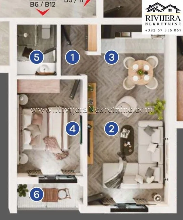 Sale, one bedroom apartment, 49m², Radanovići, Kotor
