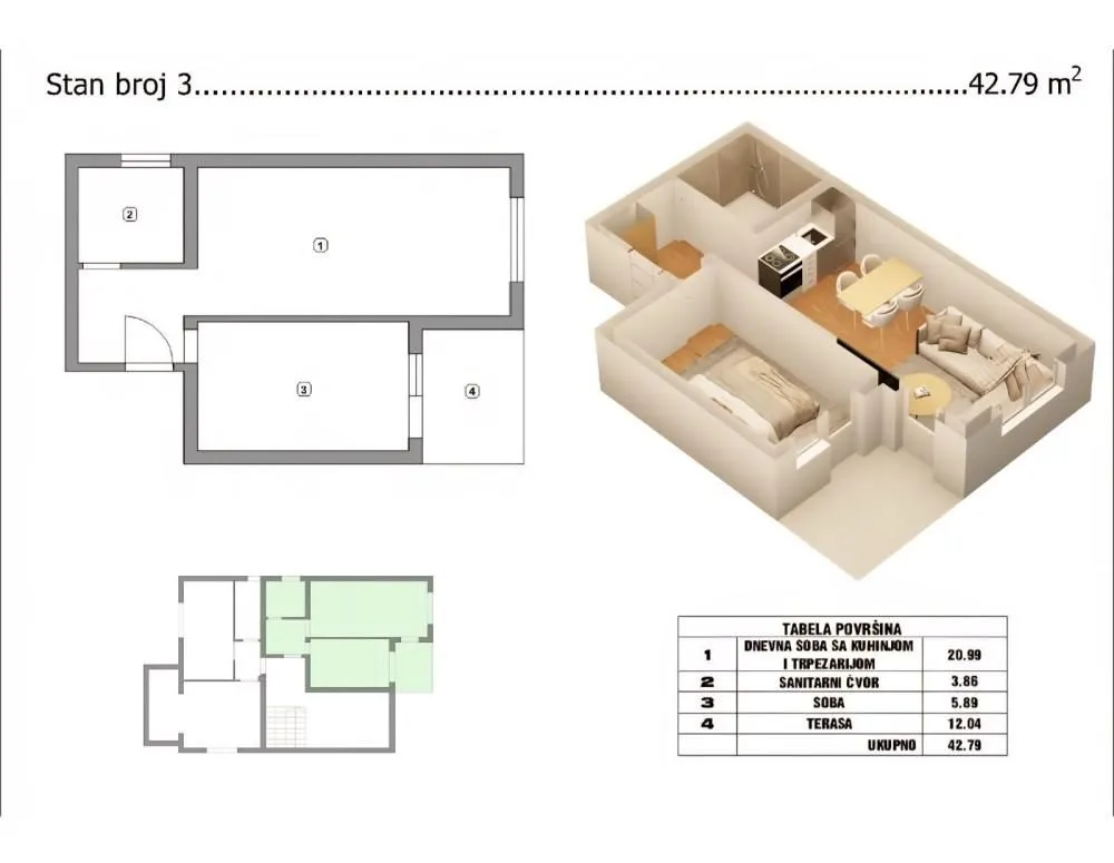 Sale, one bedroom apartment, 43m², Crveni Krst, Niš