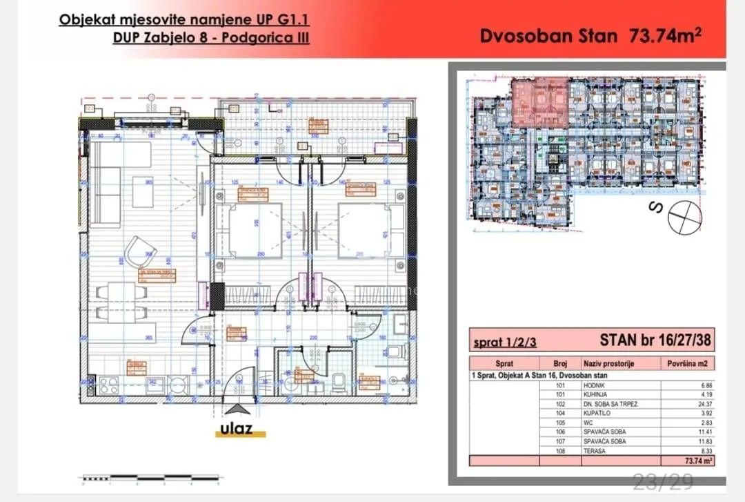 Prodaja, jednosoban stan, 49m², Zabjelo, Podgorica
