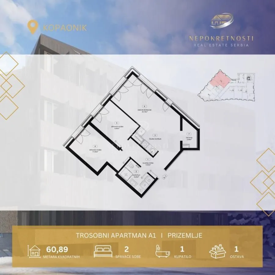 Prodaja, dvosoban stan, 61m², Kopaonik, Srbija