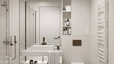 Moderno opremljeno kupatilo u bijelim tonovima sa tuš kabinom. - image 14