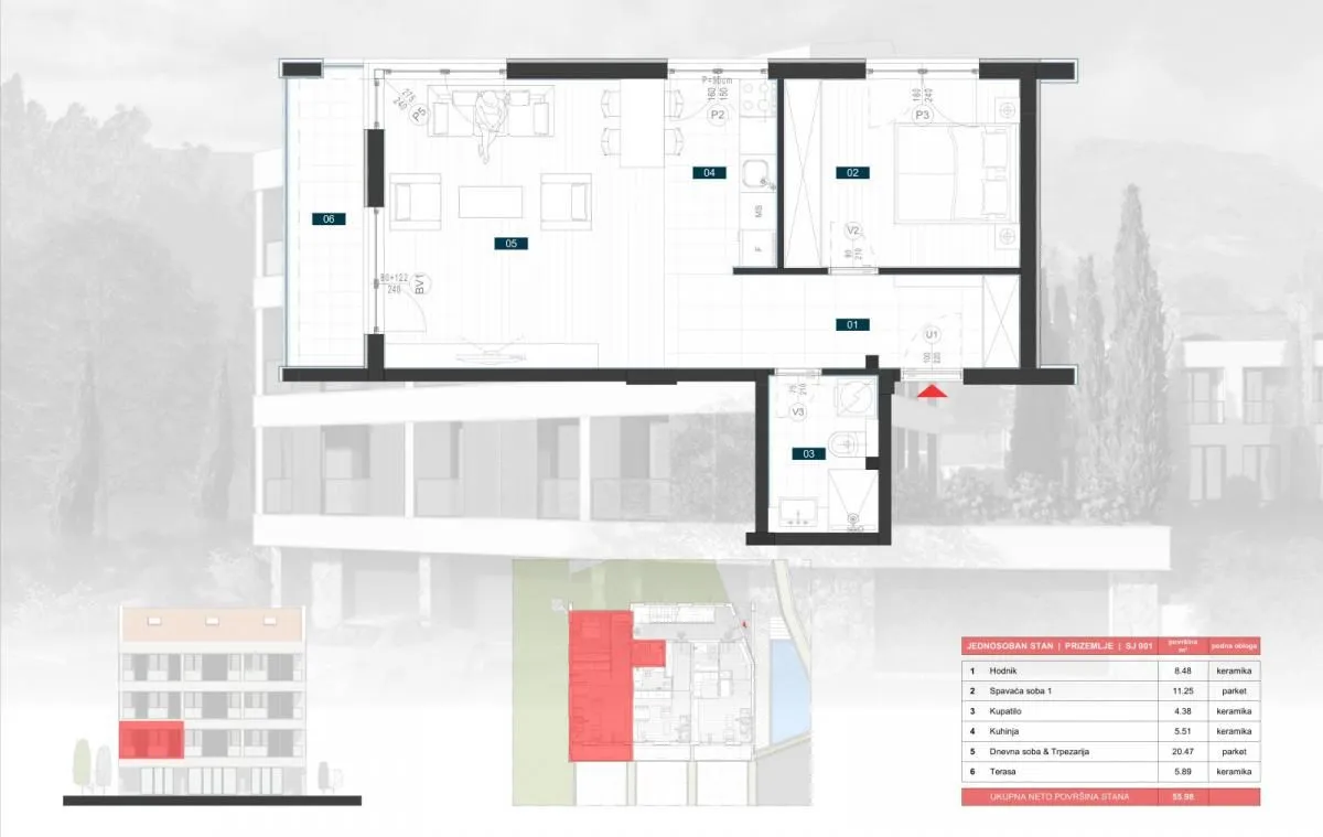 Sale, one bedroom apartment, 55m², Donja Lastva, Tivat