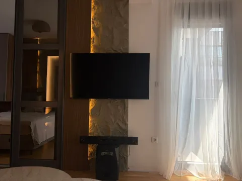 Dnevna soba sa televizorom i dekorativnim kamenim zidom. - image 10