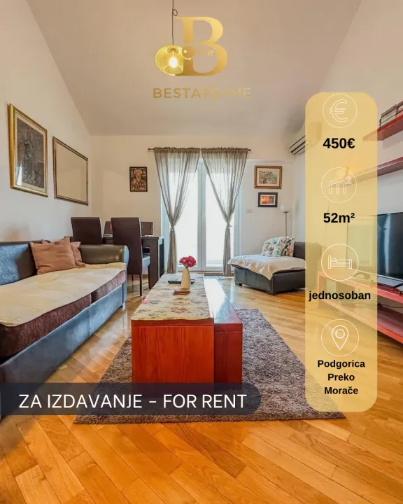 Rent, one bedroom apartment, 52m², Preko Morače, Podgorica
