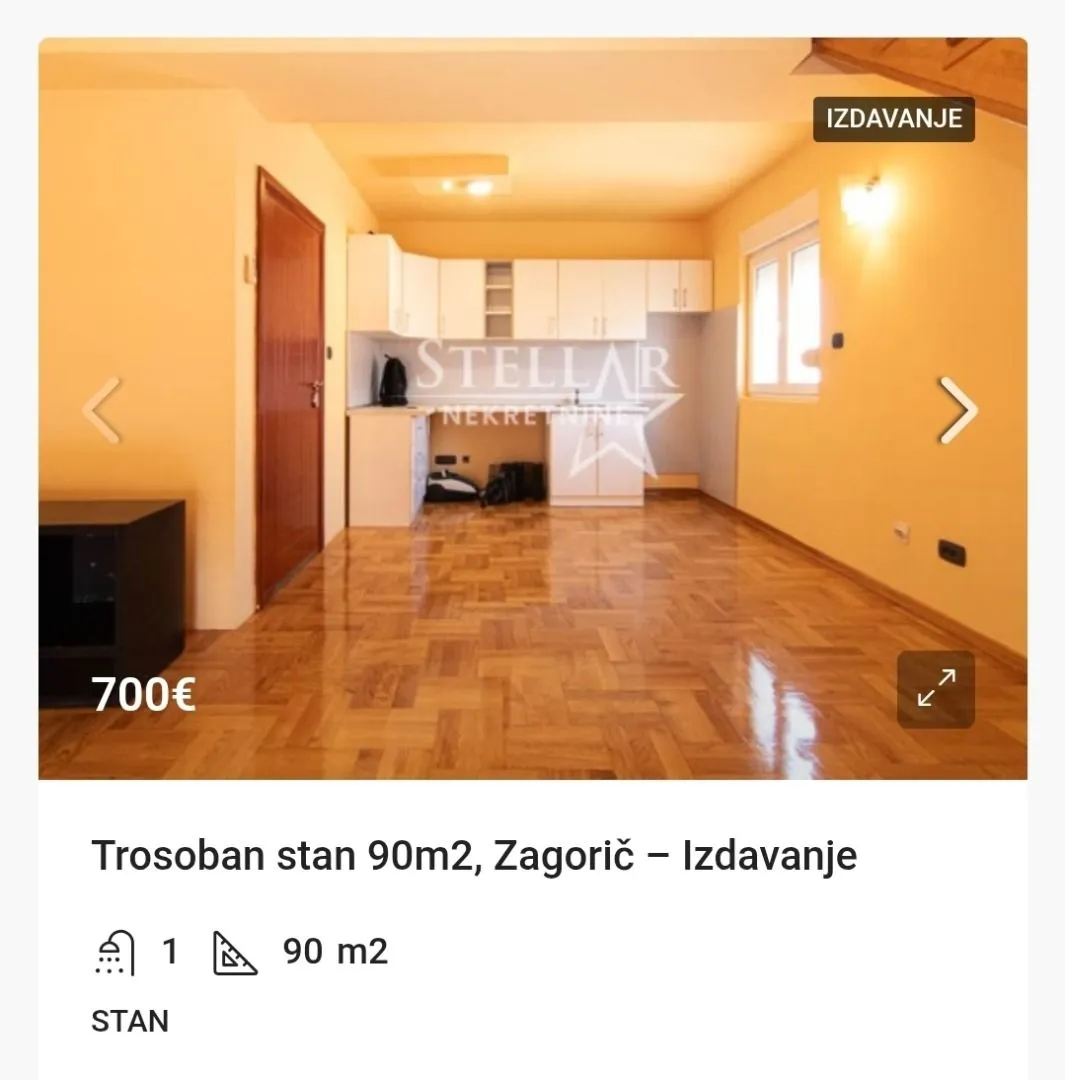 Izdavanje, trosoban stan, 90m², Zagorič, Podgorica