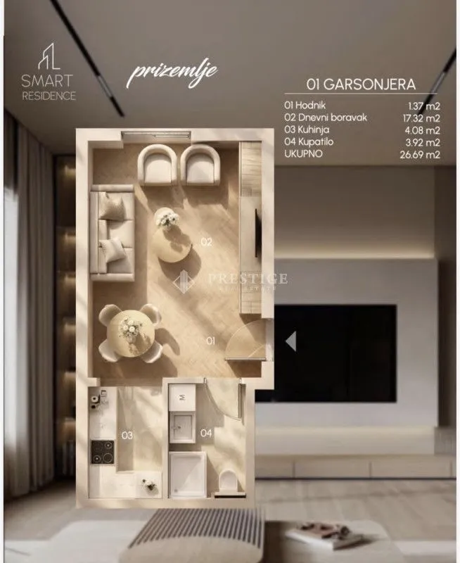 Rent, studio apartment, 27m², Zabjelo, Podgorica