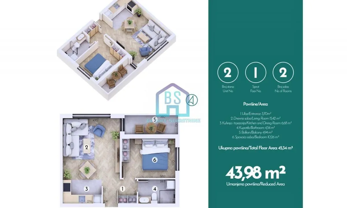 Prodaja, jednosoban stan, 44m², Adice, Novi Sad Sve Podlokacije
