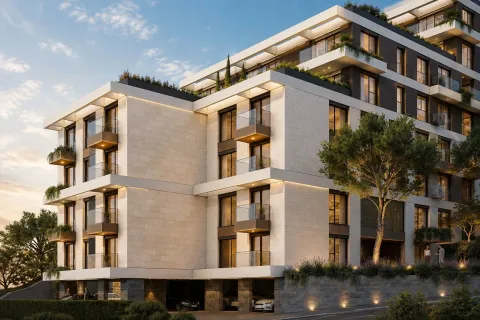 Eksterijer moderne višespratne stambene zgrade sa terasam i osvetljenjem. - image 6