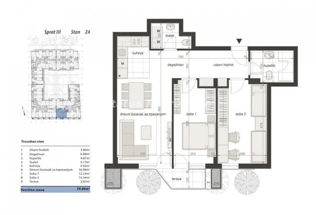 Prodaja, trosoban stan, 70m², Centar, Novi Sad