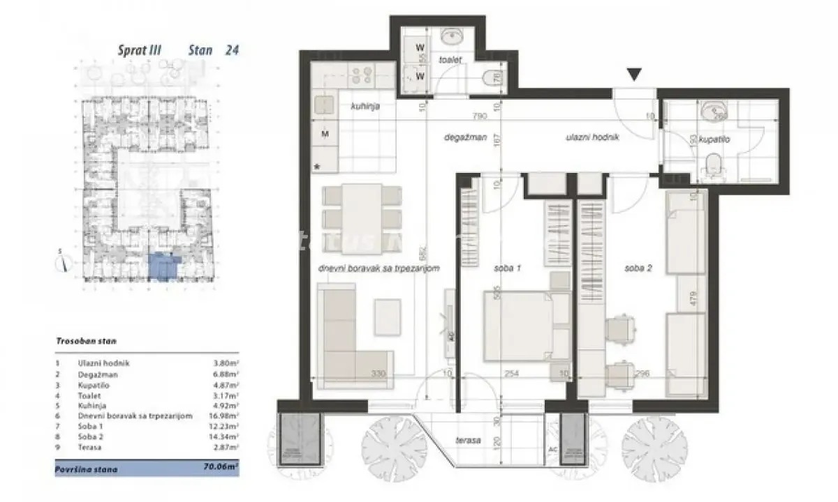 Prodaja, trosoban stan, 70m², Centar, Novi Sad