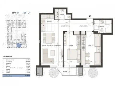 Sale, three bedroom apartment, 70m², Centar, Novi Sad