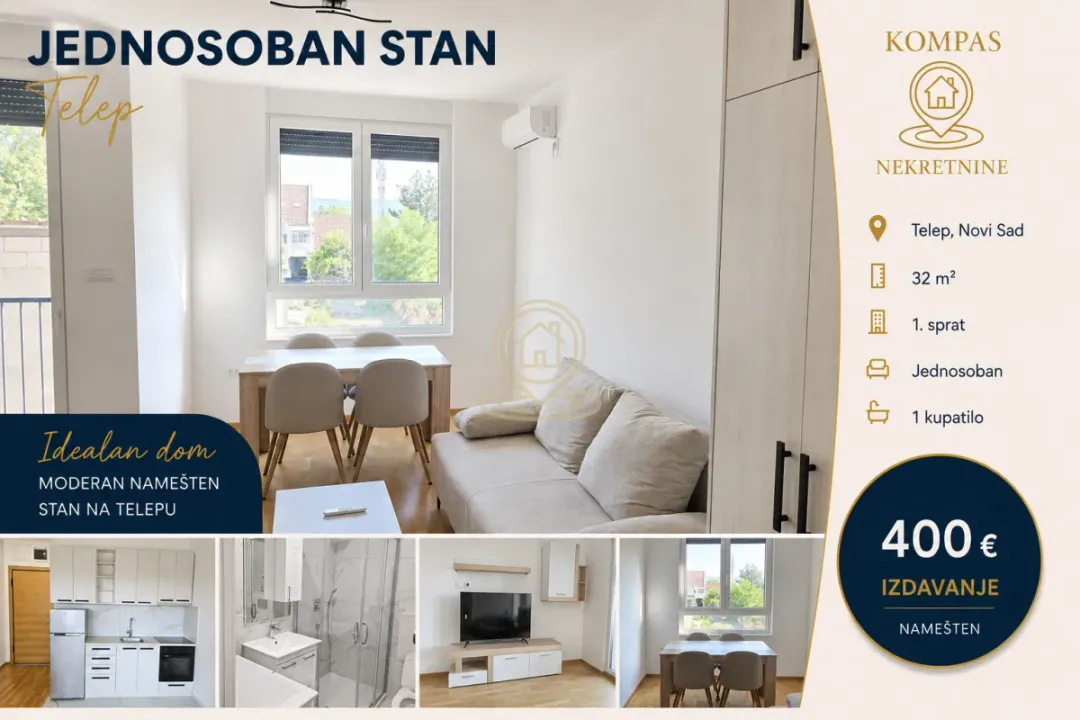 Rent, one bedroom apartment, 32m², Telep, Novi Sad Sve Podlokacije
