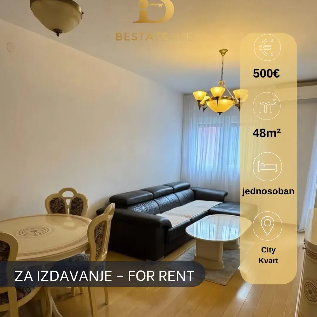 Rent, one bedroom apartment, 48m², City Kvart, Podgorica