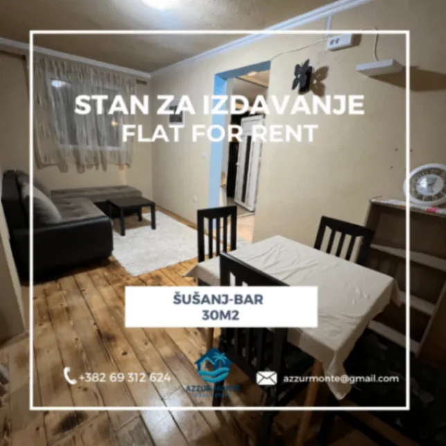 Izdavanje, garsonjera, 30m², Šušanj, Bar