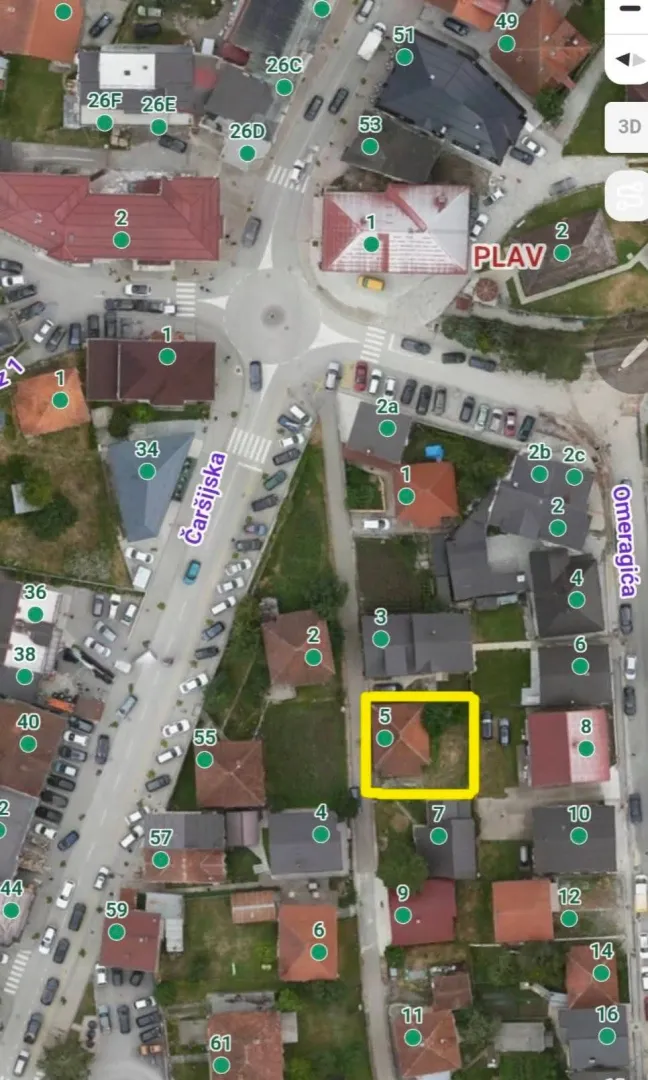 Katalastarski snimak iz vazduha sa označenom lokacijom parcele.